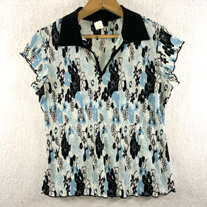 Vintage Womens Cherry Blossom Crinkle Top Sz M Floral Kitsch Korea Soft Grunge